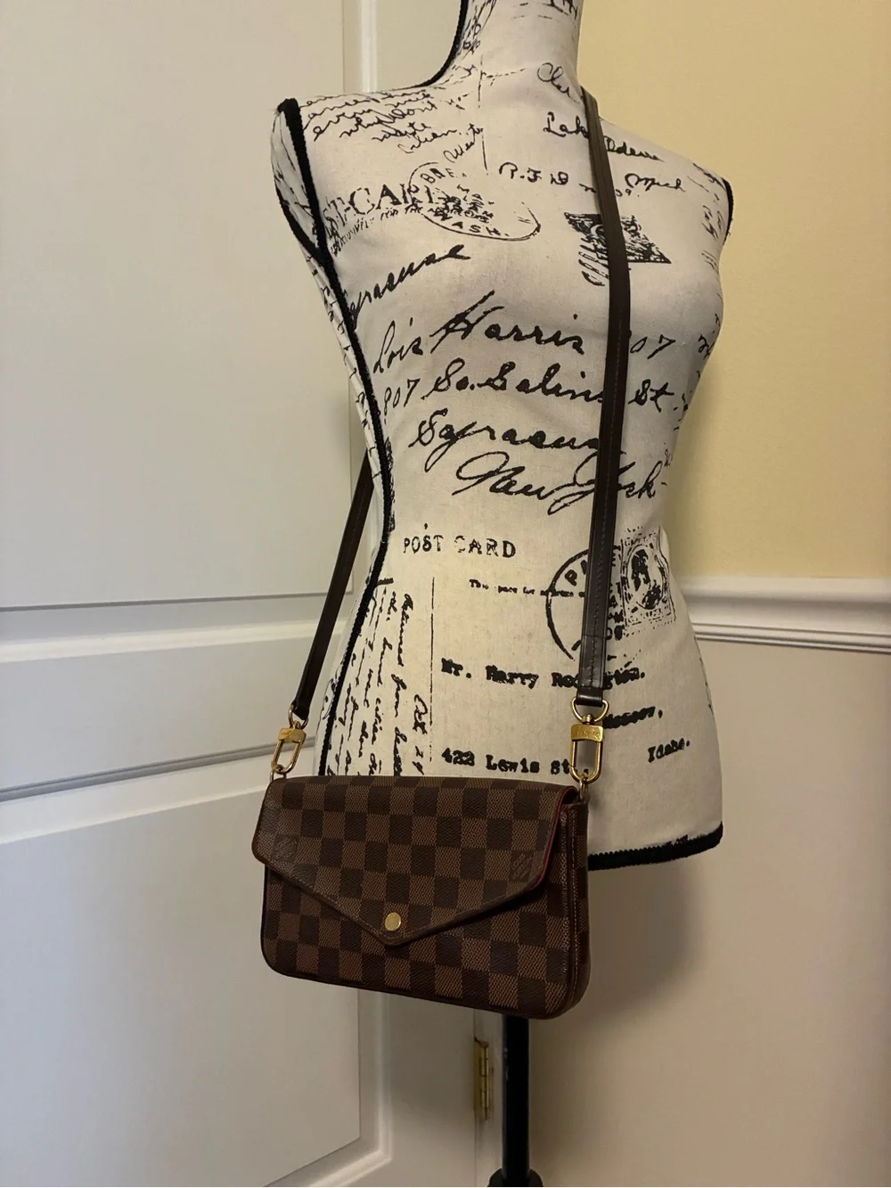 Louis Vuitton damier ebene felicie pochette crossbody bag with LV strap